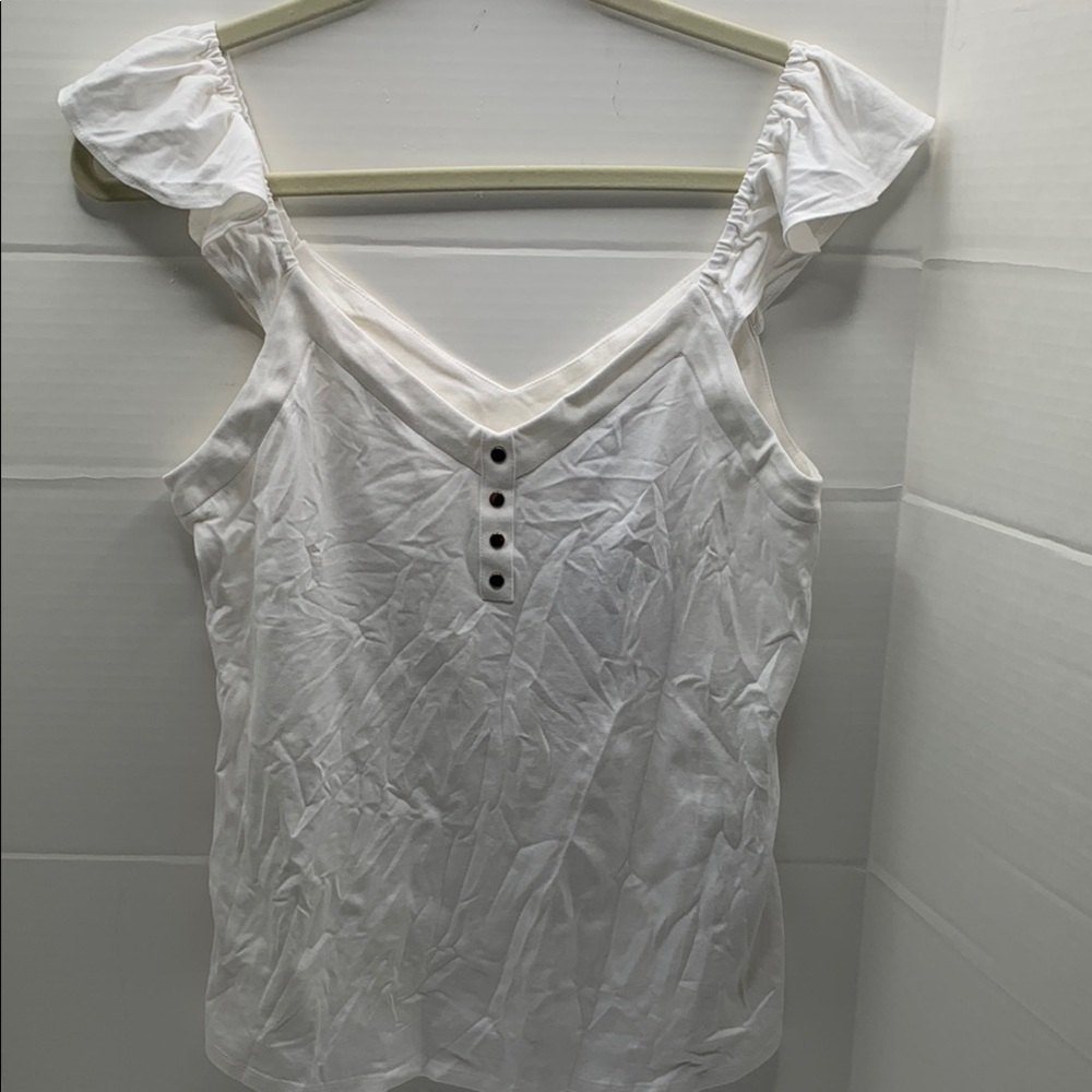 White House Black Market Flutter White Buttoned Sleeveless Top NWT